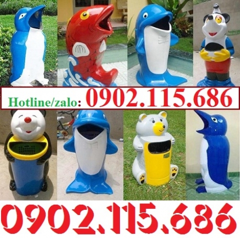 Thùng rác hình con vật, thùng rác hình cá heo, thùng rác hình cá chép, thùng rác hình chuột mickey,