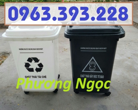 Thùng rác nắp kín 4 bánh xe, thùng rác 60L nhựa HDPE