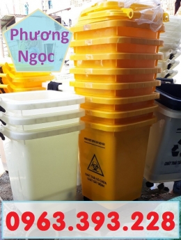 Thùng rác nắp kín 4 bánh xe, thùng rác 60L nhựa HDPE