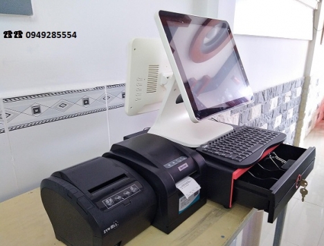 Bán thanh lý giá rẻ cho quán trà sửa ở Nghệ An máy Pos cảm ứng 2 màn hình