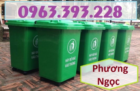 Thùng rác nắp kín 4 bánh xe, thùng rác 60L nhựa HDPE