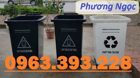 Thùng rác nắp kín 4 bánh xe, thùng rác 60L nhựa HDPE