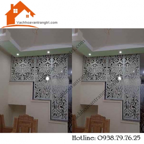 Vách ngăn gỗ trang trí cầu thang hiện đại bằng gỗ