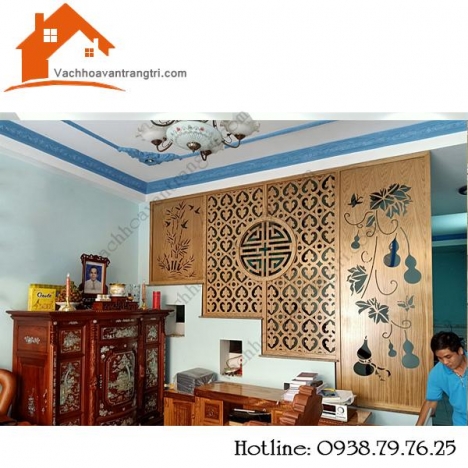 Vách ngăn gỗ trang trí cầu thang hiện đại bằng gỗ