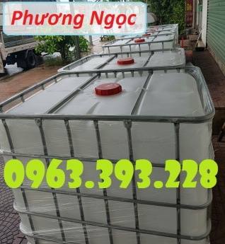 Bồn nhựa 1 khối, tank đựng hóa chất, tank nhựa IBC 1000 Lít, thùng nhựa vuông có khung sắt