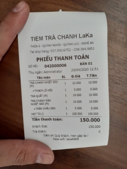 Máy tính tiền tại Ninh thuận cho quán Trà Chanh giá rẻ