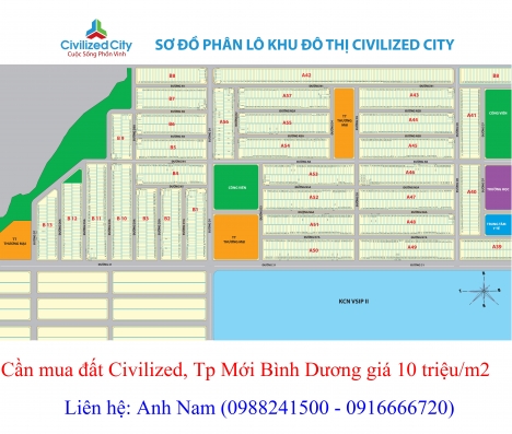 Cần mua gấp đất Civilized City, lô B1, lô B2, lô B3, lô B4, lô B5, lô B6 giá 10 triệu/m2