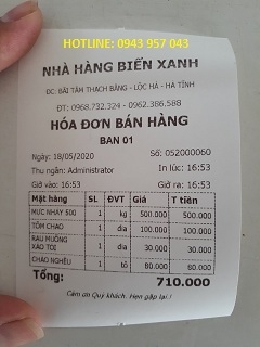 Cà Mau bán máy in tặng phần mềm tính tiền cho nhà hàng Biển Xanh