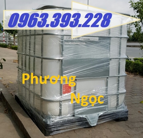Tank nhựa IBC 1000L nhập khẩu, bồn nhựa 1 khối đựng hóa chất, bồn nhựa có khung sắt