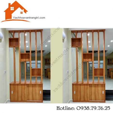 Thi công lam gỗ trang trí kết hợp tủ kệ tại Phan Huy Ích