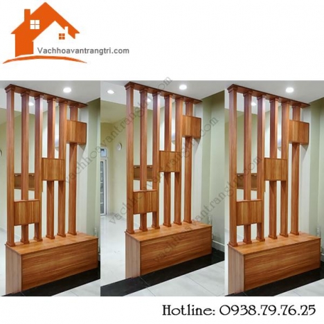 Thi công lam gỗ trang trí kết hợp tủ kệ
