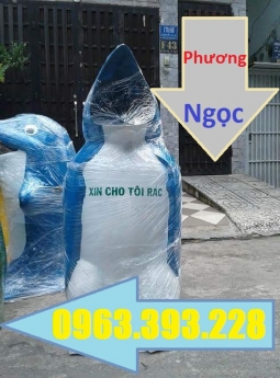Thùng rác hình con vật, thùng rác công viên, thùng rác hình chim cánh cụt, thùng rác công cộng hình