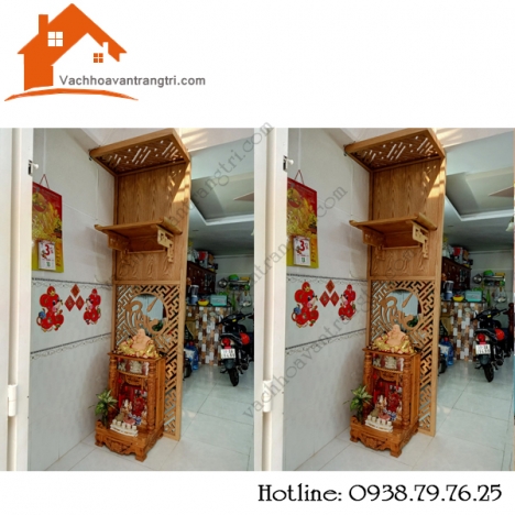 Bàn thờ treo đẹp kết hợp với vách ngăn cnc hoa văn