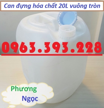 Can nhựa đựng hóa chất, can nhựa HDPE 20L, can nhựa vuông tròn màu trắng, can nhựa dày