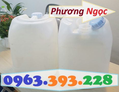 Can nhựa đựng hóa chất, can nhựa HDPE 20L, can nhựa vuông tròn màu trắng, can nhựa dày