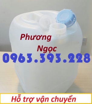 Can nhựa đựng hóa chất, can nhựa HDPE 20L, can nhựa vuông tròn màu trắng, can nhựa dày