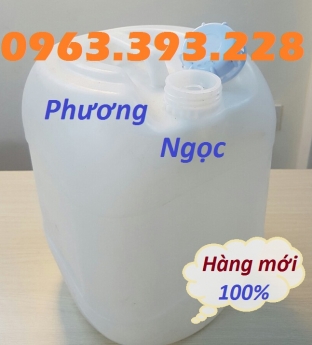 Can nhựa đựng hóa chất, can nhựa HDPE 20L, can nhựa vuông tròn màu trắng, can nhựa dày