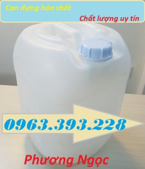 Can nhựa đựng hóa chất, can nhựa HDPE 20L, can nhựa vuông tròn màu trắng, can nhựa dày