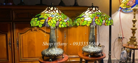 Giao Lưu Đôi Đèn Tiffany Hoạ Tiết Lá Mùa Thu.