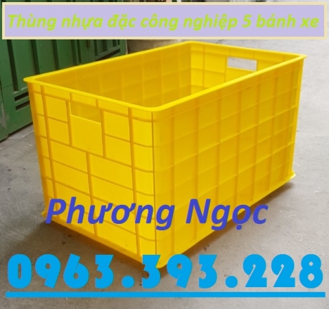 Thùng nhựa đặc 5 bánh xe, thùng nhựa công nghiệp đẩy hàng, thùng nhựa đặc kích thước lớn