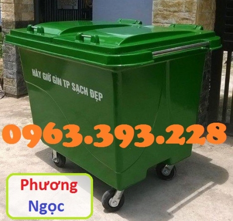 Xe gom rác nhựa 4 bánh, xe gom rác 660L, xe đẩy rác công cộng, thùng rác 4 bánh nhựa HDPE
