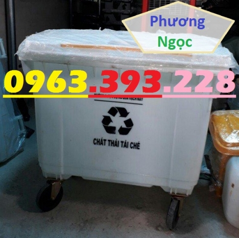 Thùng rác y tế 4 bánh 660L, xe gom rác y tế nhựa HDPE, xe thu gom rác thải y tế 660L, thùng chứa rác