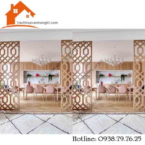 Không gian đẹp với vách ngăn phòng bếp khách bằng gỗ đẹp