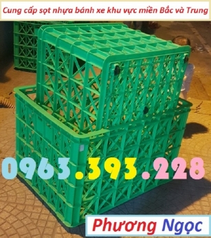 Sóng nhựa hở 8 bánh xe, sọt nhựa rỗng HS022, sọt rỗng công nghiệp 8 bánh, sọt nhựa rỗng đựng hàng