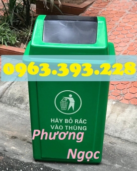 Thùng rác nhựa nắp bập bênh, thùng rác 60 Lít nắp lật, thùng rác công cộng nhựa HDPE
