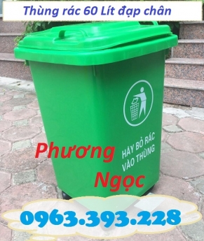 Thùng rác 60L nhựa HDPE, thùng rác 60 Lít nắp kín, thùng rác công cộng, thùng rác đạp chân