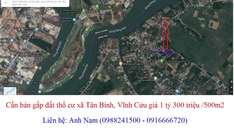 Cần bán đất thổ cư gần cầu Bạch Đằng, Tân Bình, Vĩnh Cửu giá 1 tỷ 300 triệu/500m2