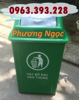 Thùng rác nhựa nắp bập bênh, thùng rác 60 Lít nắp lật, thùng rác công cộng nhựa HDPE