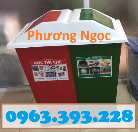 Thùng rác nhựa composite, thùng rác 2 ngăn, thùng phân loại rác