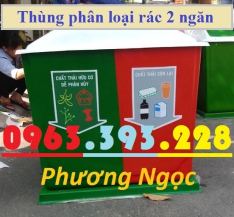Thùng rác nhựa composite, thùng rác 2 ngăn, thùng phân loại rác