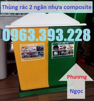 Thùng rác nhựa composite, thùng rác 2 ngăn, thùng phân loại rác