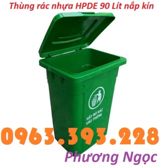 Thùng rác nhựa 90L nắp kín, thùng rác 90 Lít công cộng, thùng rác nắp kín, thùng rác 90L