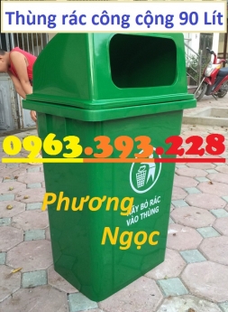 Thùng rác 90 Lít nắp hở nhựa HDPE, thùng rác cửa ngang, thùng rác công cộng, thùng rác 90L