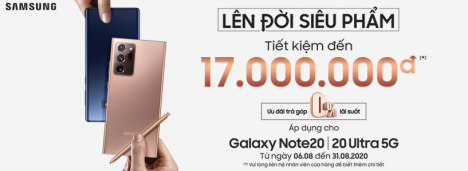 Bình dương sale Samsung Note 20 chỉ 19.490k, góp 0%