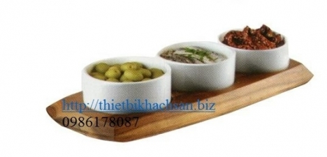 Giá khay gỗ có chén sứ