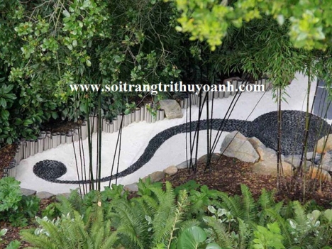 Sỏi đen bóng trang trí cảnh quan khu resort