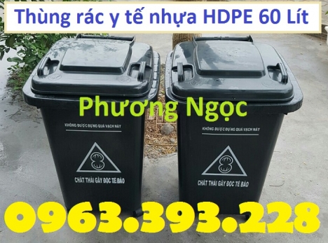 Thùng rác y tế 60 Lít, thùng rác y tế có bánh xe, thùng rác nhựa 60L nắp kín