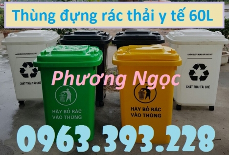 Thùng rác y tế 60 Lít, thùng rác y tế có bánh xe, thùng rác nhựa 60L nắp kín
