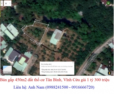 Cần bán gấp lô đất ở xã Tân Bình, huyện Vĩnh Cửu giá 1 tỷ 300 triệu/450m2, chính chủ bán