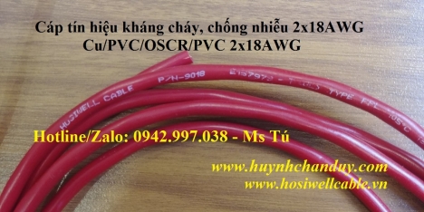 Cáp tín hiệu kháng cháy 18AWG 2 lõi (9018), vỏ LSZH - Hosiwell Cable
