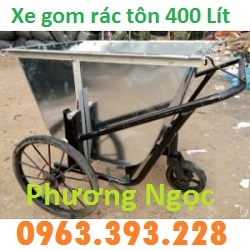 Xe gom rác bằng tôn 3 bánh, xe rác tôn 400 Lít, xe thu gom rác tôn, xe đẩy rác 400L