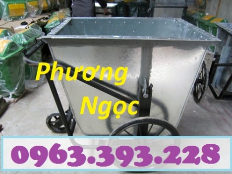 Xe gom rác 500 Lít bằng tôn, xe rác tôn 3 bánh, thùng rác tôn 500L, xe thu rác thải tôn
