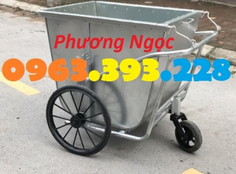 Xe gom rác 500 Lít bằng tôn, xe rác tôn 3 bánh, thùng rác tôn 500L, xe thu rác thải tôn