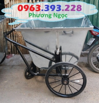 Xe gom rác bằng tôn 3 bánh, xe rác tôn 400 Lít, xe thu gom rác tôn, xe đẩy rác 400L