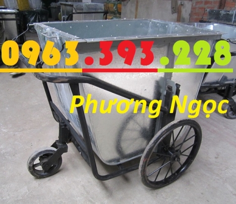 Xe gom rác 500 Lít bằng tôn, xe rác tôn 3 bánh, thùng rác tôn 500L, xe thu rác thải tôn