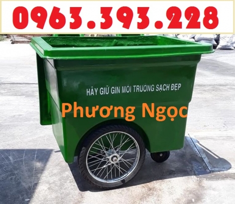 Xe gom rác nhựa 660 Lít, xe gom rác 3 bánh, xe gom rác 660L 3 bánh hơi, thùng rác nhựa 660L